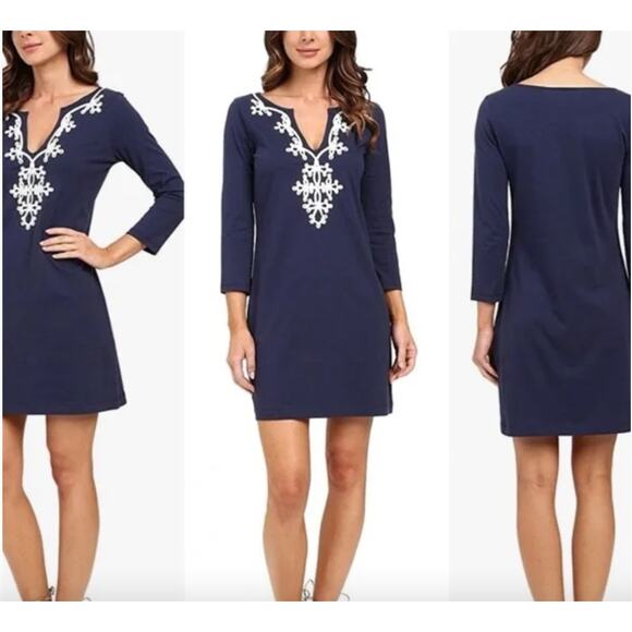 Lilly Pulitzer Marina Pima Cotton Embroidered Navy & White Nautical Coastal Prep - Picture 10 of 10